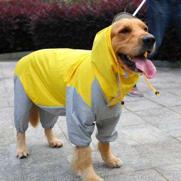 Fully Covered 4 legs Dog Rain Coat with Removable Hood and Leash Hole