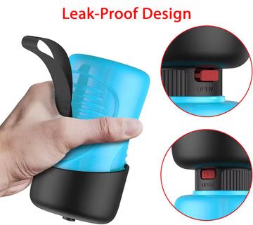 Anti-Leak Design Dog Water Bottle with Foldable Water Bowl, Hand Strap & Carabiner