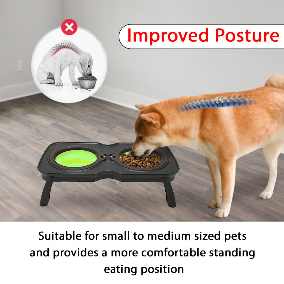 Elevated Folding Dog Cat Feeder Stand with Removable Silicone Bowls